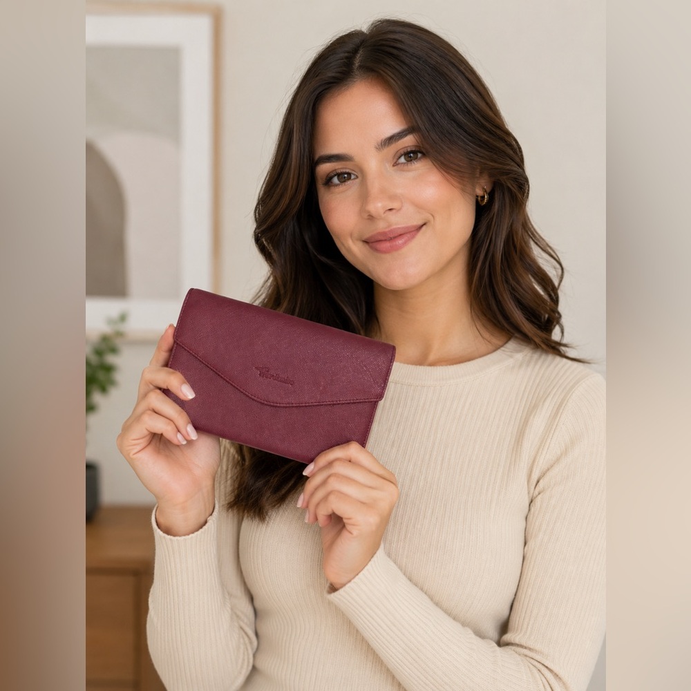 ✨$10 Clear Out ✨ Travelambo RFID-Blocking Slim Travel Women's Burgundy Clutch
